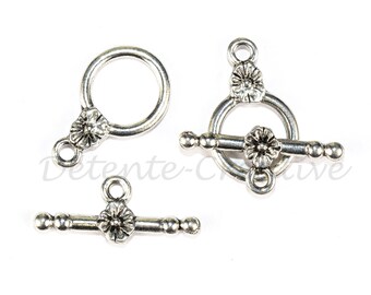 50 Fermoirs Toggle Métal Argenté - 16x13mm, Qualité Ronde - Lot Neuf Pour Création Bijoux
