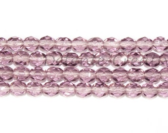 50 Pcs - Boho crystal beads - Light Amethyst glass beads 4 mm