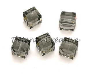 5 Pcs - Cube beads 5601 - SWAROVSKI Crystal Black diamond 6 mm