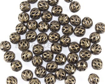 10 Pcs - Aged bronze brass filigree beads - Openwork beads 6 mm (nickel free)