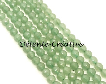 10 Pcs - Round faceted Aventurine beads - Green semi-precious stones 6 mm