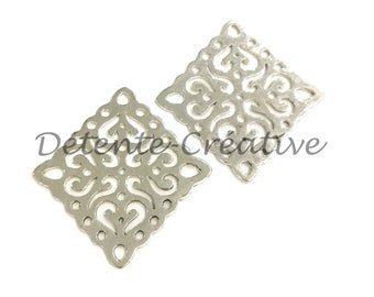 2 Pcs - Diamond filigree connectors - openwork spacers silver metal 42 x 40 x 1 mm nickel free