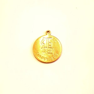 1 Medalhão Happiness serigrafado em latão natural bruto 15 mm (sem níquel)