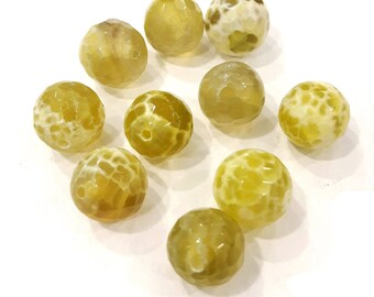 10 Pcs - Cracked Agate Beads - Green Faceted Semi-Precious Stone 10mm