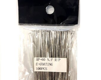 100 Pcs - Rhodium flat head studs - 60 mm old silver rods (nickel free)