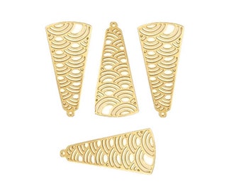 1 Pcs -  Estampe filigrée Vagues Japonaises Dorée à l'or fin 24 carats 3.2 x 1.4  cm ( sans nickel)