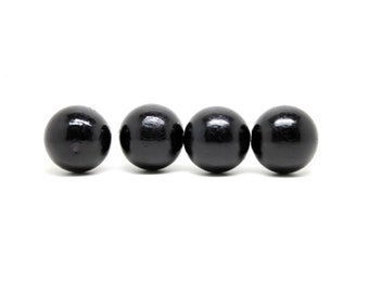 50 PCS-  Perles rondes bois noires vernies 8 mm