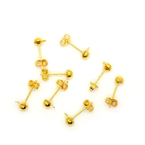 24 pcs - Clous tiges d'oreilles - Apprêt boucles dorés avec anneau - 13 mm (sans nickel)