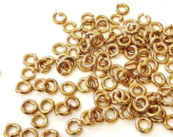 50 Pcs - anneaux ouverts - laiton brut doré 3.5 x 0.8 mm (sans nickel)