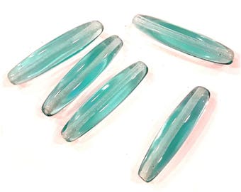 3 Pcs - Perles czech Olive en verre - perles aqua translucide 27 x 6 mm