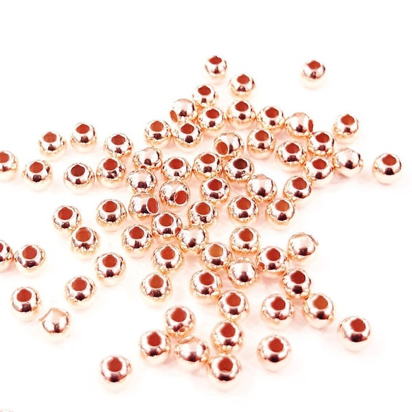 50 Pcs - Perles à écraser plaqué or rose 2 mm ( sans nickel)