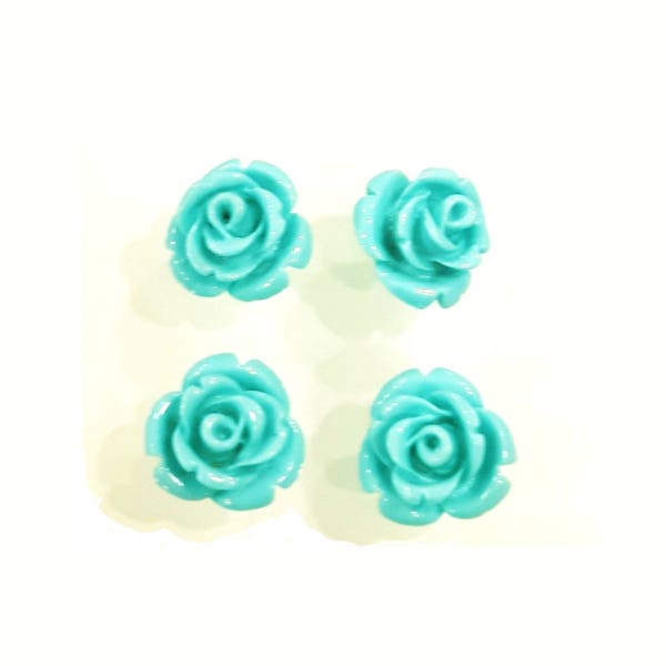 5 Pcs - Perles résine synthétique - fleur couleur bleue 10 mm