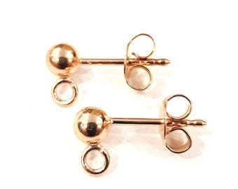 1 Pcs paire - clous rond - avec anneau de connexion ouvert plaqué or rose  4 mm ( sans nickel)