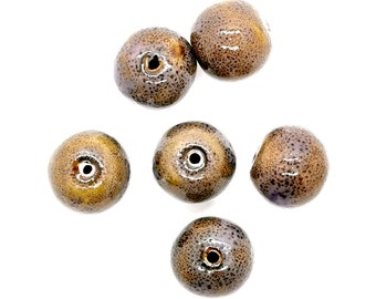 5 Pcs - Round ceramic beads - Handmade irregular beads - brown and pink 16 mm
