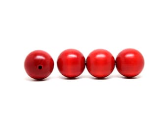 50 Pcs- perles rondes en bois rouge vernies 8 mm