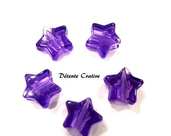 5 Pcs - Perles étoiles acryliques violet translucide 13 x 13 x 0.4 mm