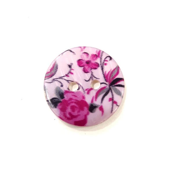 1 Pcs - Bouton nacre Liberty - Nacre décor fleur violet 17 mm