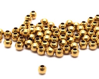 25 Pcs - Raw brass round beads 3 mm (nickel free)