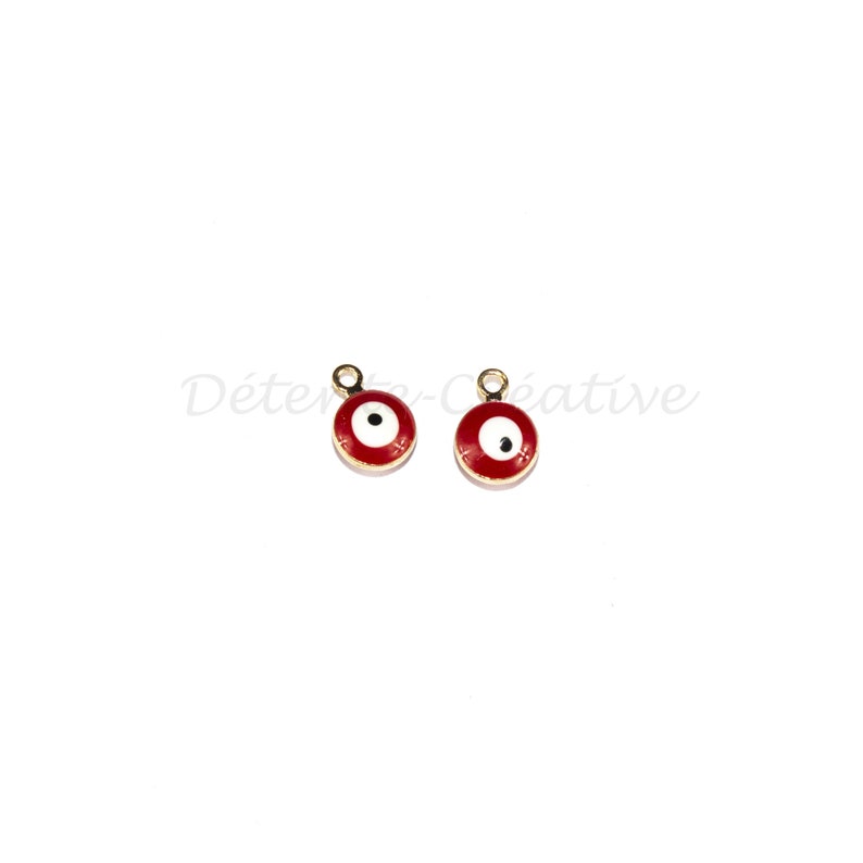2 Pcs Eye charms Lucky Hanging brass Golden-Red 9 x 6 mm nickel free image 1
