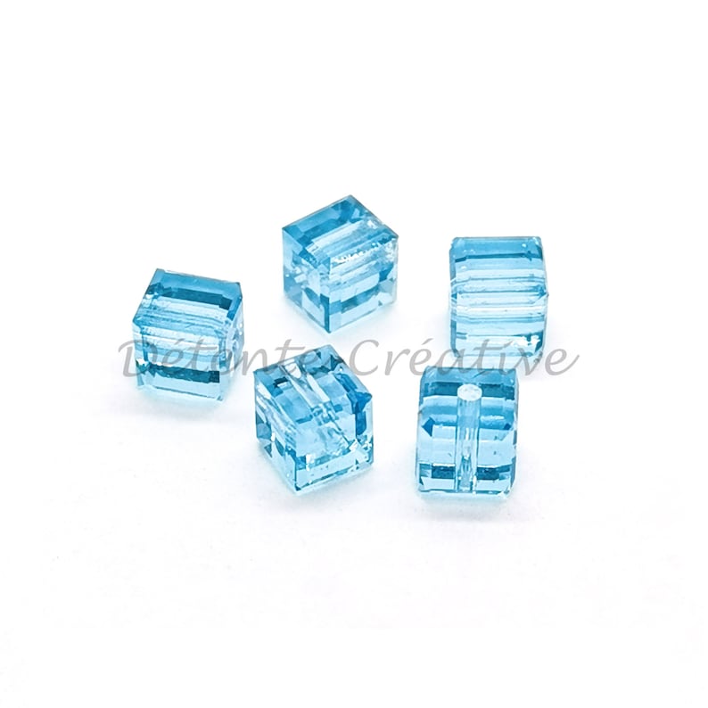 5 Pcs: Cube Beads 5601 Aquamarine SWAROVSKI Crystal 6 mm image 1