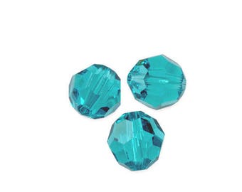 5 Pcs - Perles ronde 5000 SWAROVSKI facettées Blue zircon  8 mm