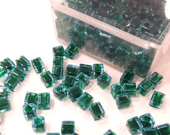 25 g square beads - Miyuki of Japan blue green line 3.7 xmm