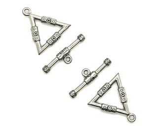 2 juegos - Cierres triangulares de palanca - Cierres de metal plateado 23 x 26 mm (sin níquel)