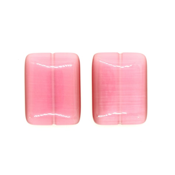 2 Pcs: Perles rectangles oeil de chat - perles en verre rose  29 x 23 mm