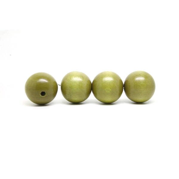 50 Pcs - Perles rondes bois couleur kaki vernies 8 mm