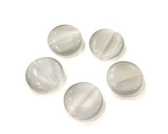 5 Pcs - Perles palets Oeil de chat rond en verre gris clair 15 x 0.5 mm