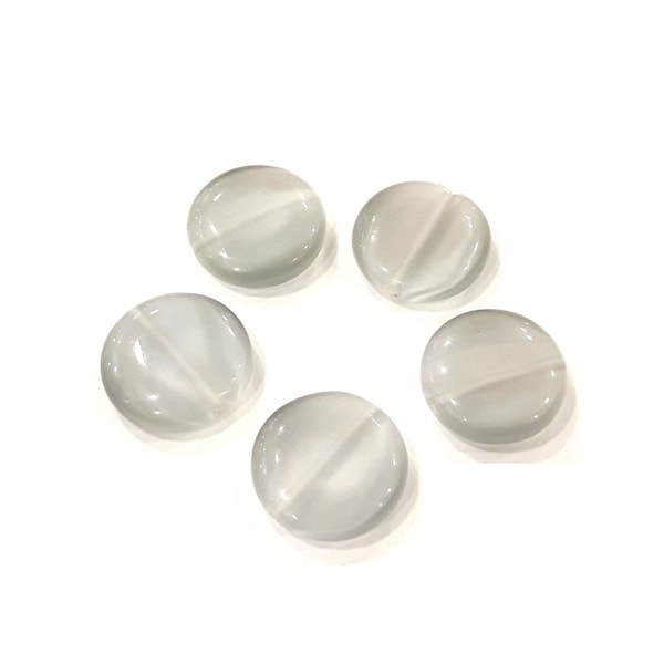 5 Pcs - Perles palets Oeil de chat rond en verre gris clair 15 x 0.5 mm