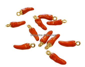 5 Pcs - Breloques piment rouge - métal doré emaillé  17 x 5 mm (sans nickel)