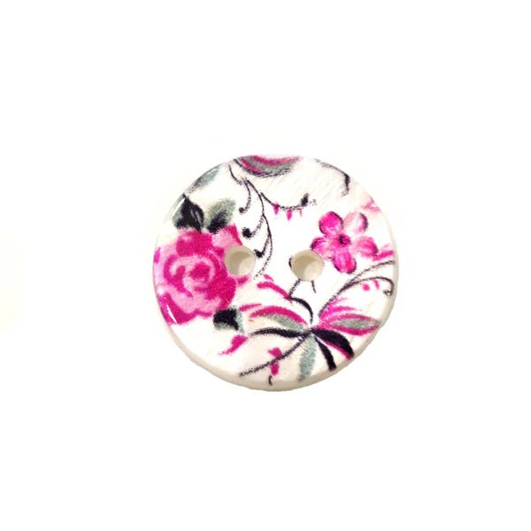 1 Pcs - Bouton nacre liberty décor fleur blanc 17 mm