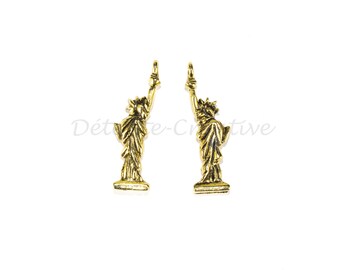 2 Pcs- Charms Statue of Liberty - Pendants 2 D gilded metal 29 x 11 mm (nickel free)