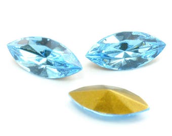 5 Pcs - Navettes marquises - crystal SWAROVSKI à sertir Aquamarine à facettes 15 x 7 mm