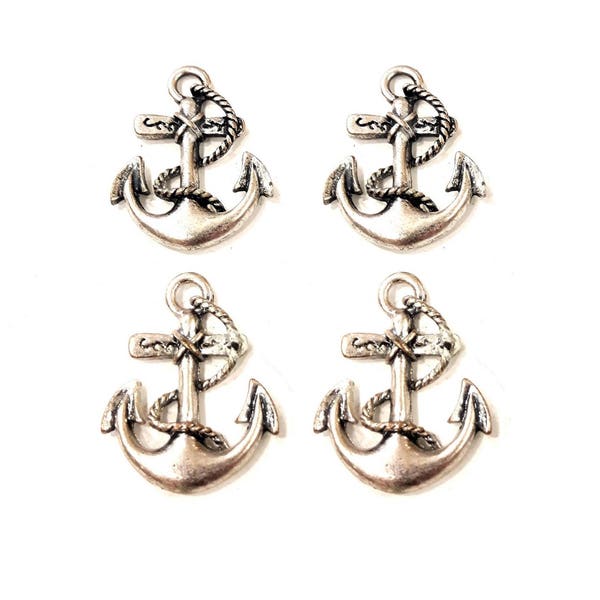 4 Pcs - Breloques ancres métal argenté vieilli 20 x 18 mm ( sans nickel)