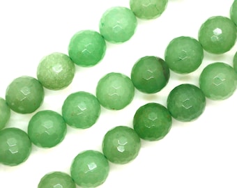 5 PCs-faceted round Aventurine beads-green semi-precious stone 12 mm