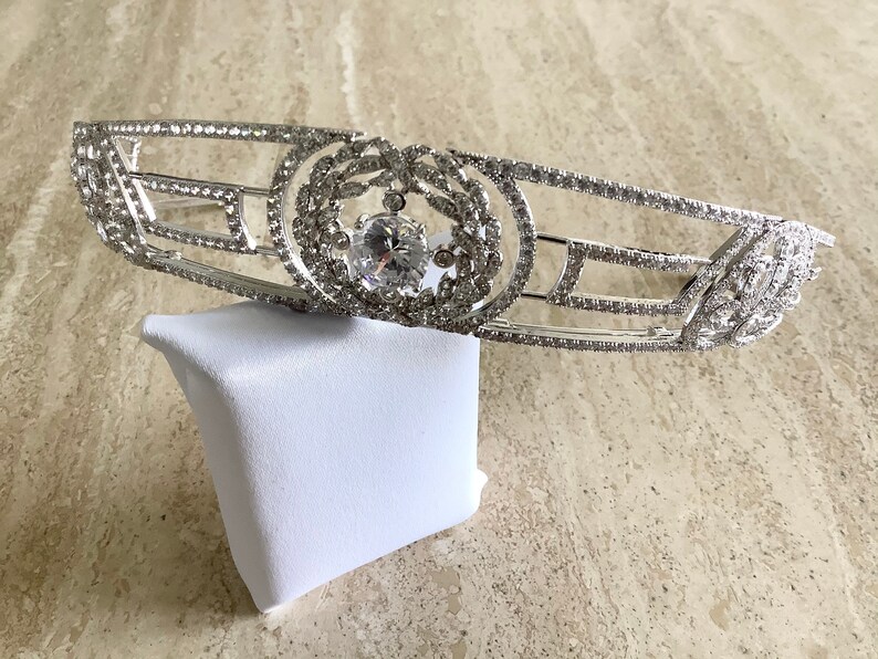 Zara Phillip Greek Key Pattern Wedding Tiara Style Cubic Etsy