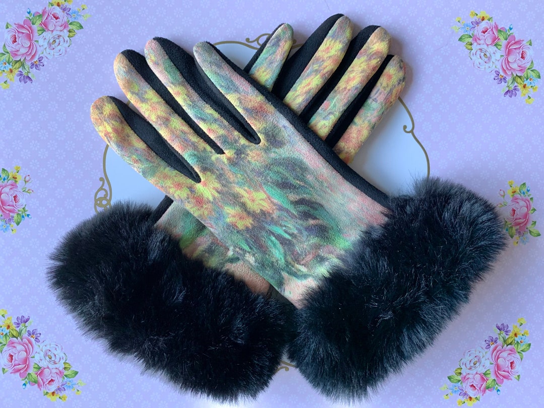 Vincent Van Gogh Sunflower Oil Painting Gloves FAUX Fur Autumn Etsy
