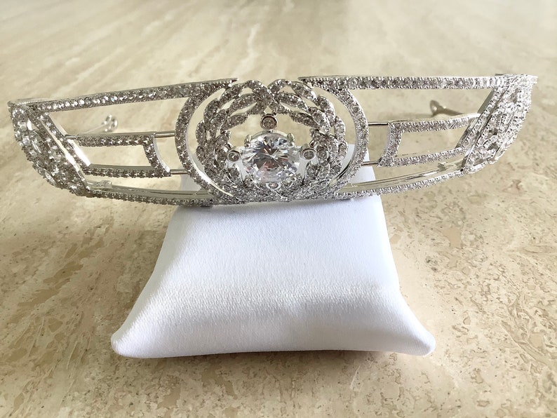 Zara Phillip Greek Key Pattern Wedding Tiara Style Cubic Etsy
