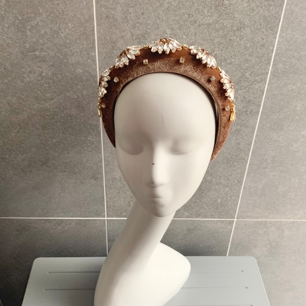 Stunning Chocolate Caramel brown  LUXE  Luxury High end Embellished  Padded Halo headband Comfortable Headband does not press