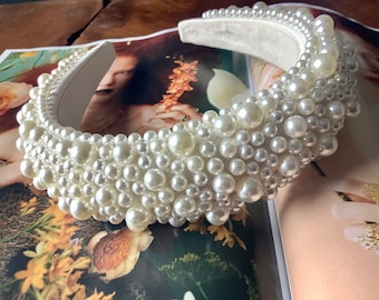 Chena Stunning pearl headband  Ivory Cream Beige baroque Weddings Bridal Party Prom headband Comfortable to wear