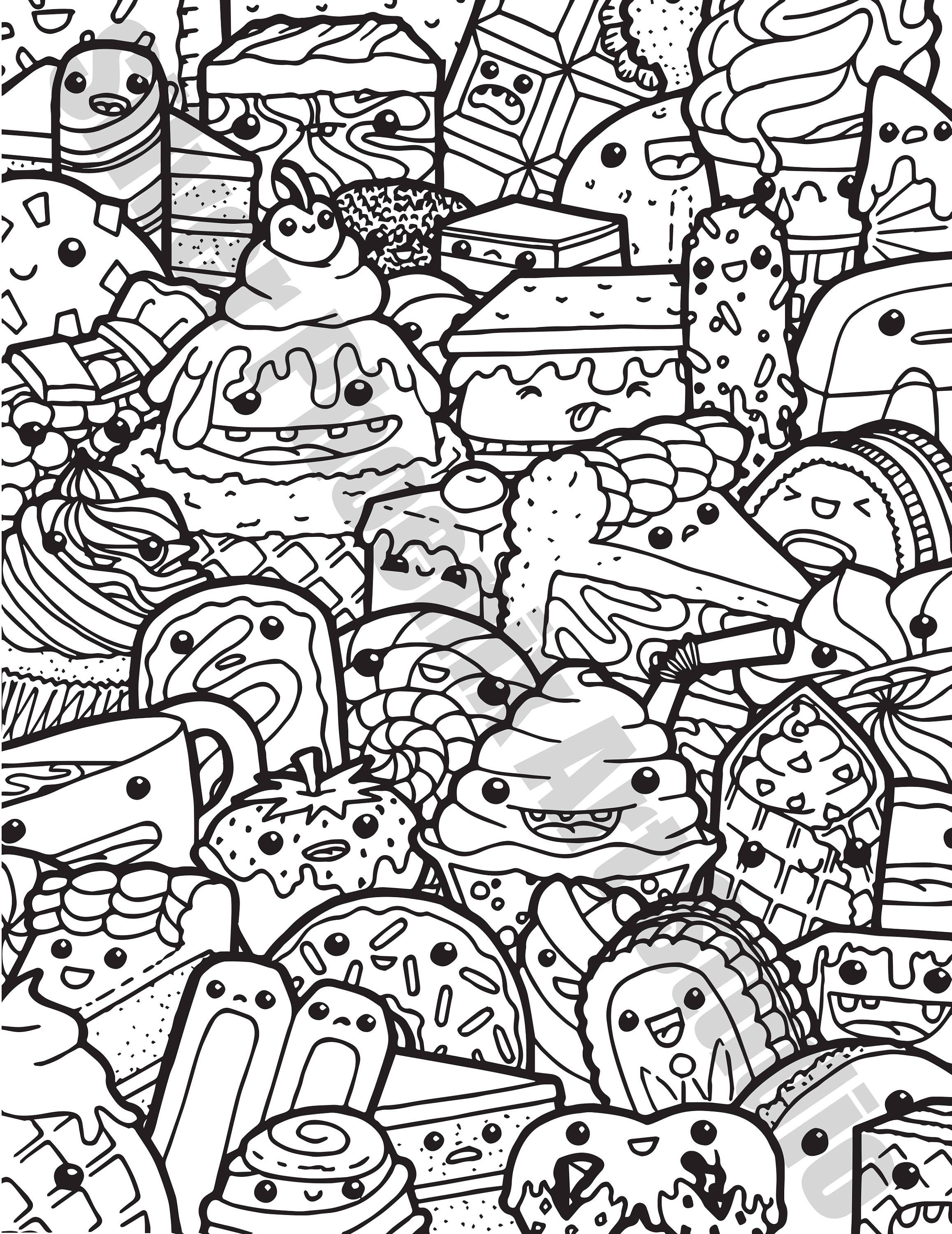 Download Kawaii Sweets Doodle Adult Coloring Page Printable Digital | Etsy