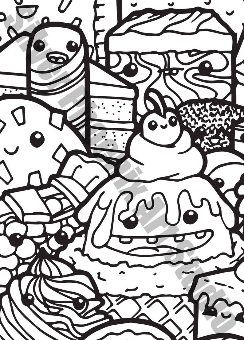 Download Kawaii Sweets Doodle Adult Coloring Page Printable Digital ...