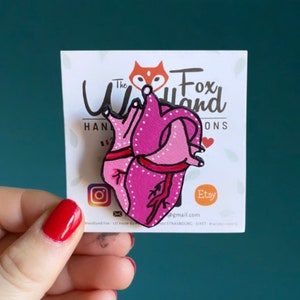 Wooden 'Anatomical Heart' brooch hand-cut and painted image 1