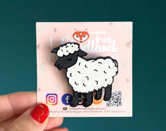 Wooden "Black sheep" brooch - cut and painted by hand