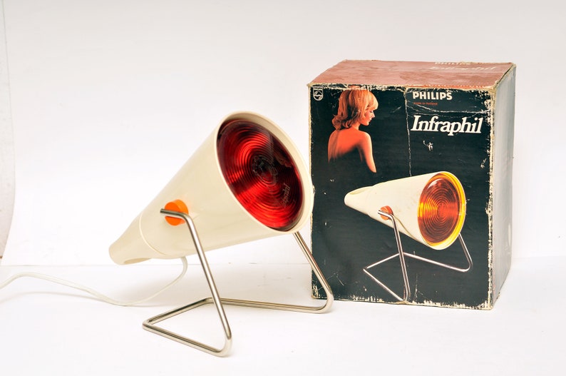 with box Philips vintage INFRAPHIL light designed by Charlotte Perriand 70s philips heat lamp space age lamp image 3