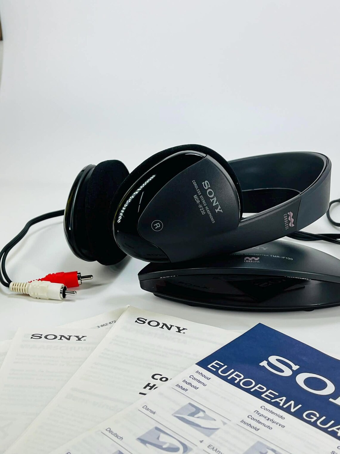 FREE usa shipping full set wireless Sony 90s Headphones cordless Stereo Headphone System Vintage MDR-IF130k earphones, foto 1 di 5