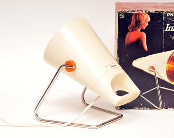 with box Philips vintage INFRAPHIL light designed by Charlotte Perriand 70s philips heat lamp space age lamp