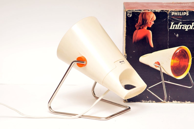 with box Philips vintage INFRAPHIL light designed by Charlotte Perriand 70s philips heat lamp space age lamp image 1